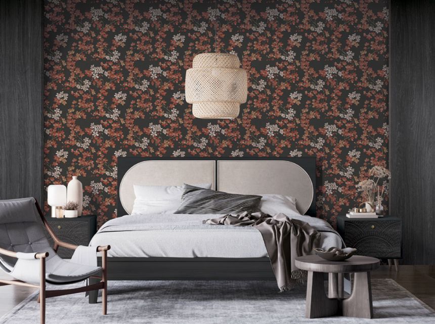 Luxury black non-woven floral wallpaper GR322207, Grace, Design ID