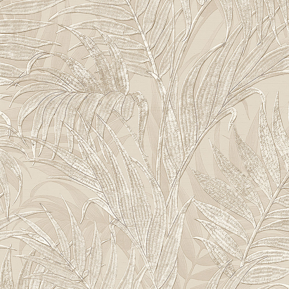 Luxury beige non-woven palm leaves wallpaper  GR322102, Grace, Design ID