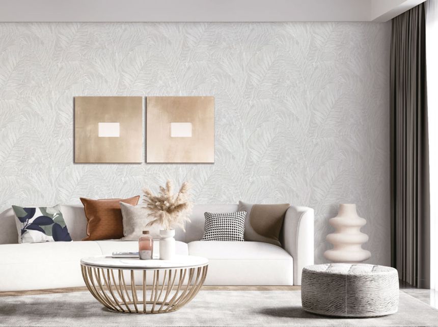 Luxury cream non-woven palm leaves wallpaper GR322101, Grace, Design ID