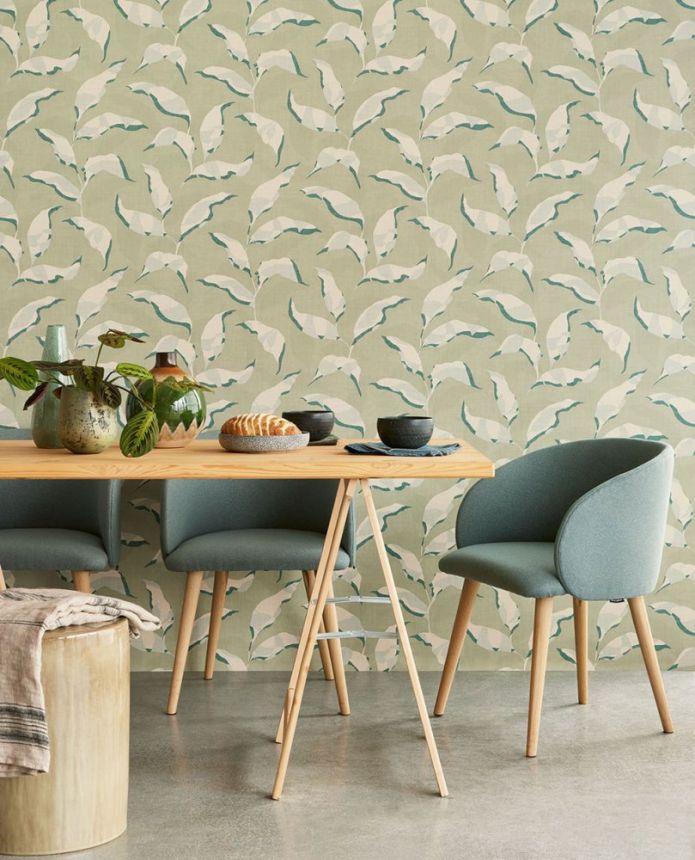 Green wallpaper, plants, twigs, leaves 318051, Twist, Eijffinger