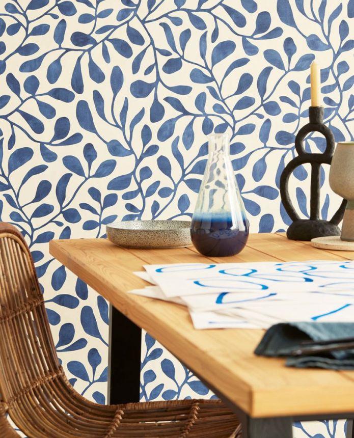 Blue wallpaper, plants, twigs, leaves 318035, Twist, Eijffinger