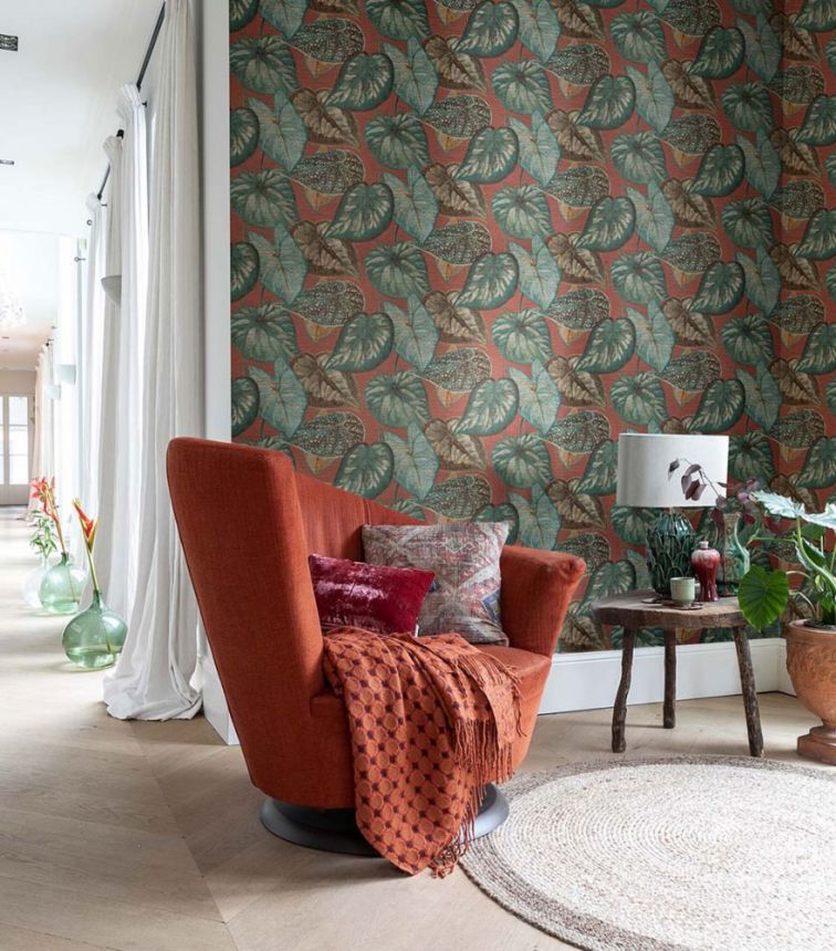 Textured non-woven green leaves wallpaper TA25053 Tahiti, Decoprint