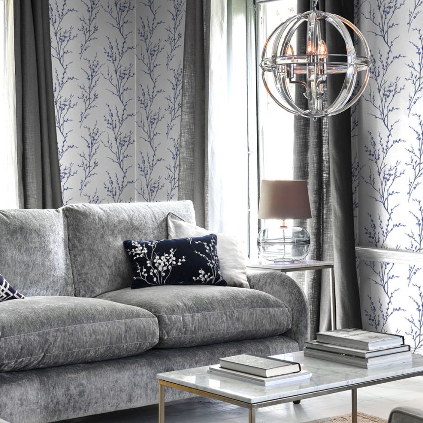 Non-woven wallpaper with catkins twigs 113360, Laura Ashley, Graham & Brown