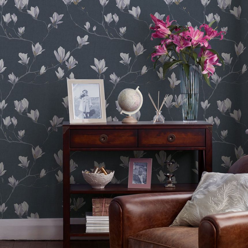 Non-woven wallpaper with magnolia flowers 113355, Laura Ashley, Graham & Brown