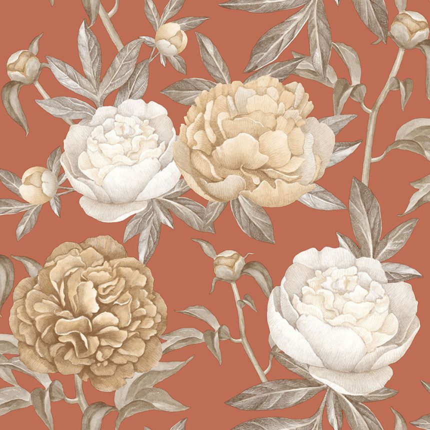 Red non-woven wallpaper, Flowers, M57395D, Adéle, Ugépa