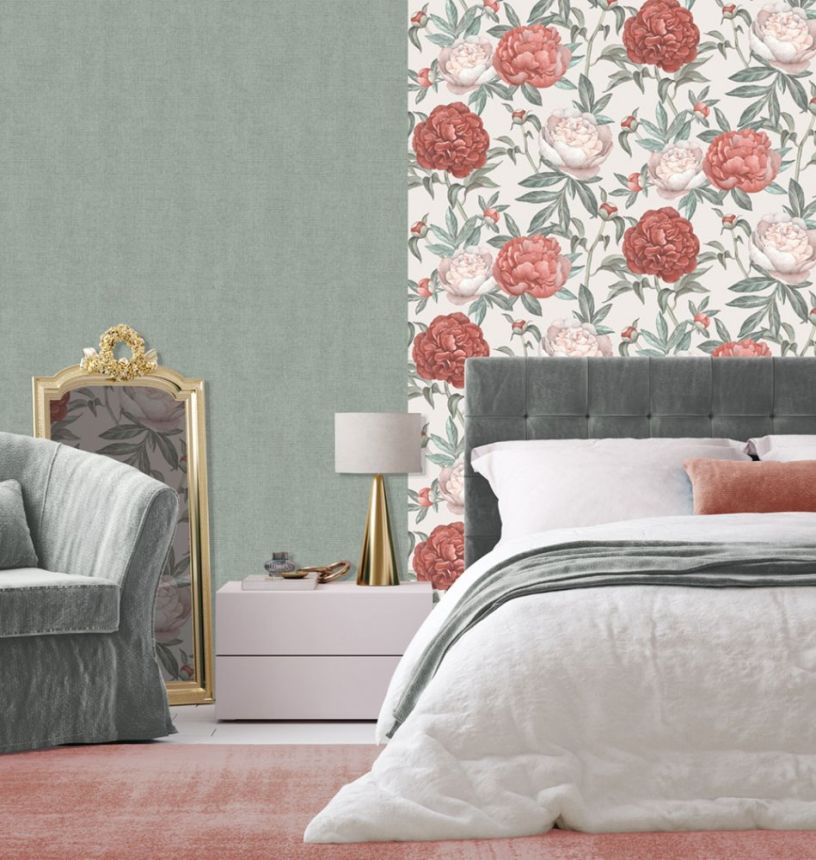 Red non-woven wallpaper, Flowers, M57395D, Adéle, Ugépa