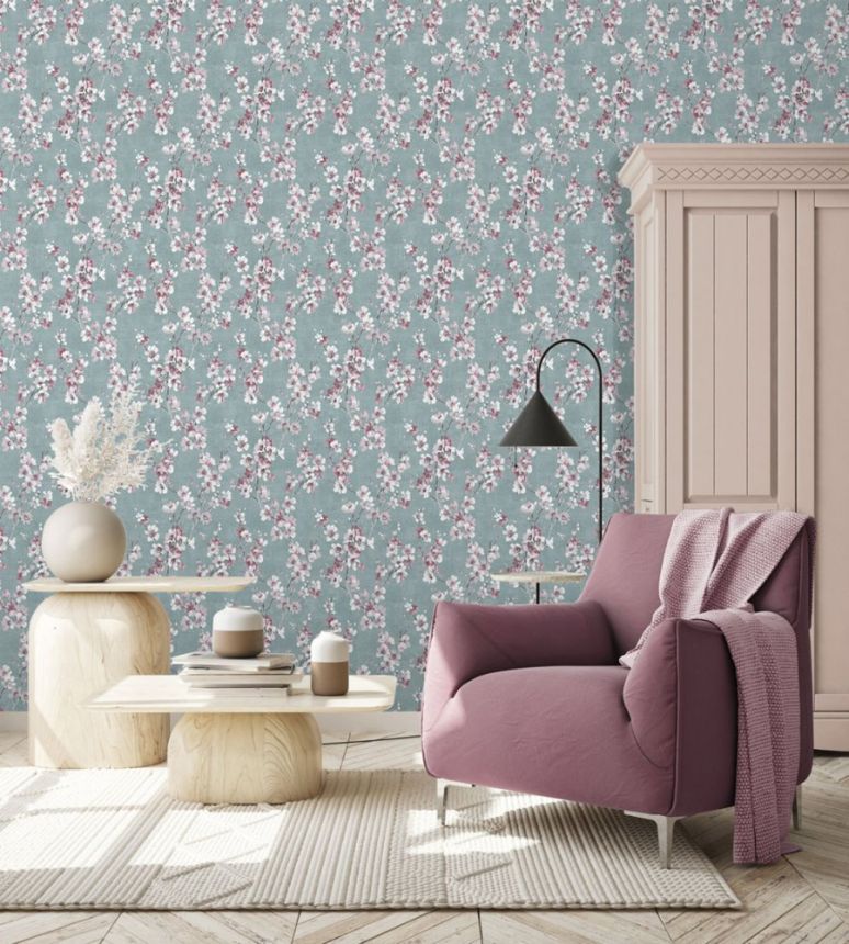 Blue non-woven wallpaper, Flowers, M52794D, Adéle, Ugépa