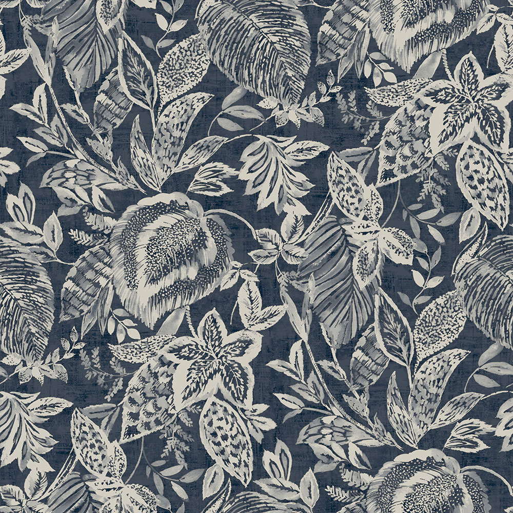Dark blue non-woven wallpaper with leaves 171801, Vavex 2024