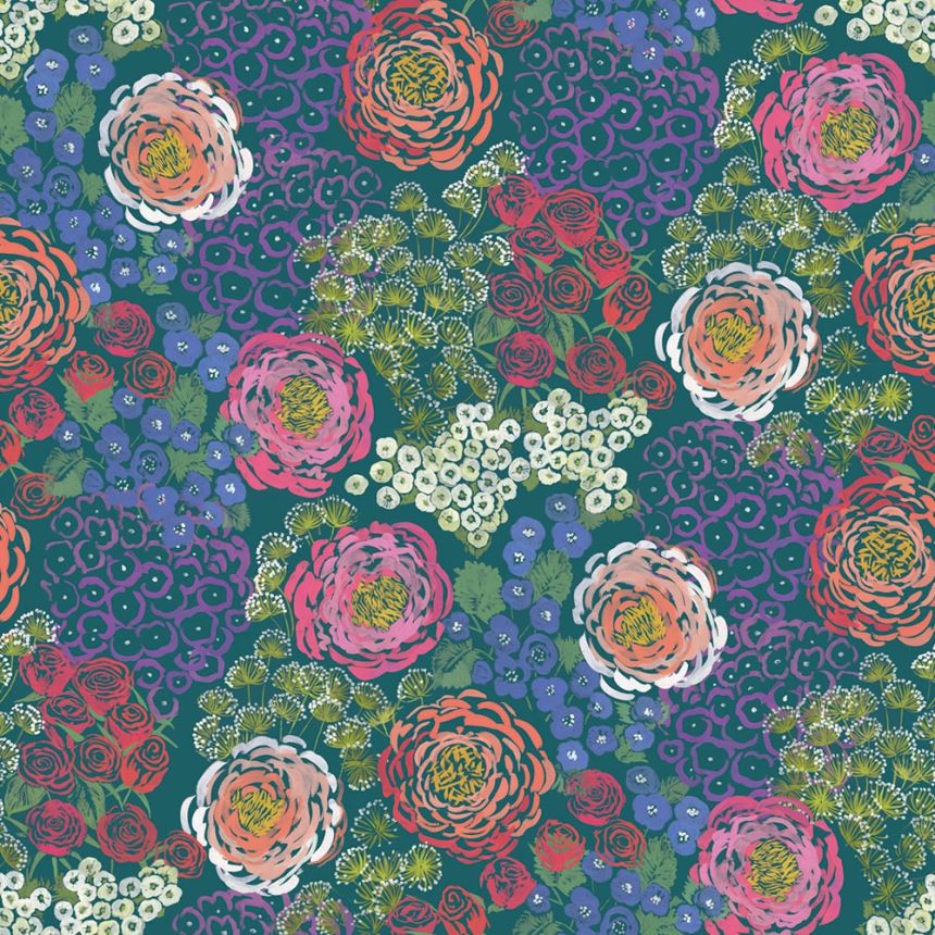 Frida Kahlo, Flowers - Non-woven mural wallpaper 392571, Folk Fantastic, 300 x 300 cm, Carmen, Eijffinger