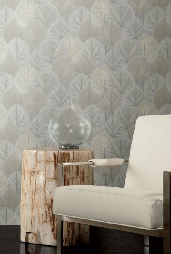 Silver-gray non-woven wallpaper, leaves OS4246, Modern Nature II, York