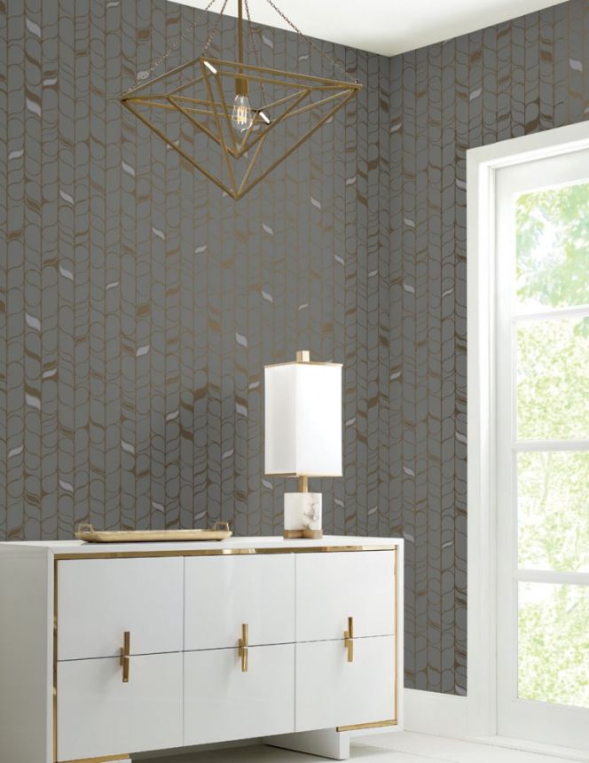 Gray-gold non-woven wallpaper, leaves OS4203, Modern Nature II, York