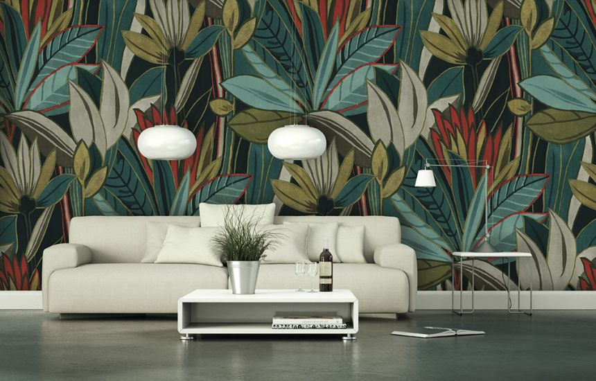 Non-woven wall mural, Leaves, Z66871, 5,10 X 3 m, Satin Flowers, Zambaiti Parati