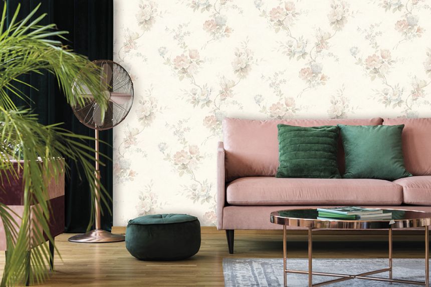 Beige non-woven floral wallpaper, Z66861, Satin Flowers, Zambaiti Parati