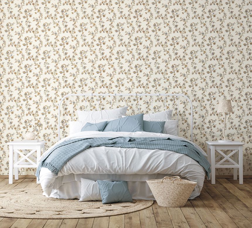 Beige non-woven floral wallpaper, Z66853, Satin Flowers, Zambaiti Parati