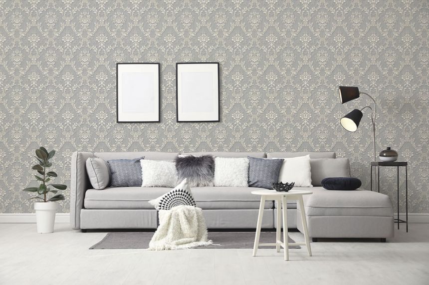 Beige non-woven baroque wallpaper, Z66837, Satin Flowers, Zambaiti Parati