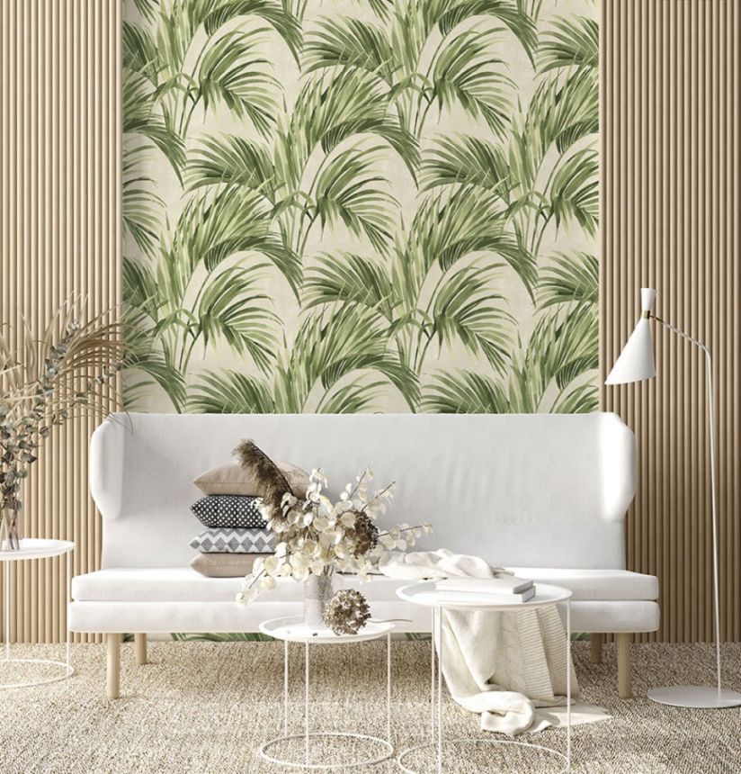 Beige non-woven wallpaper, Leaves, Z66826, Satin Flowers, Zambaiti Parati