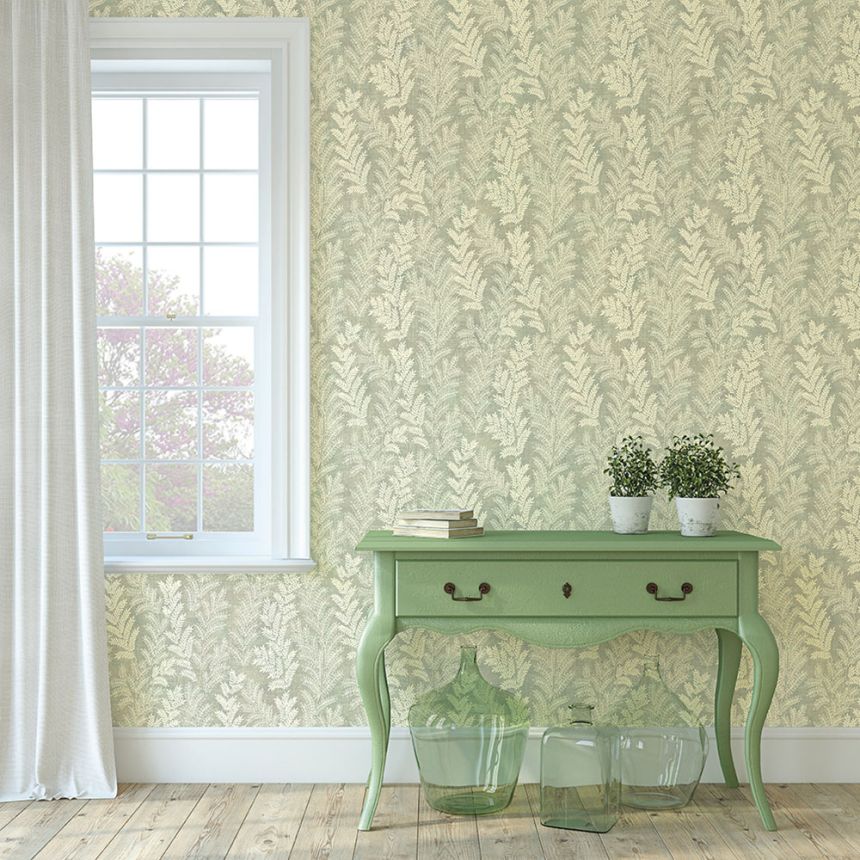 Beige non-woven wallpaper, Leaves, Z66813, Satin Flowers, Zambaiti Parati